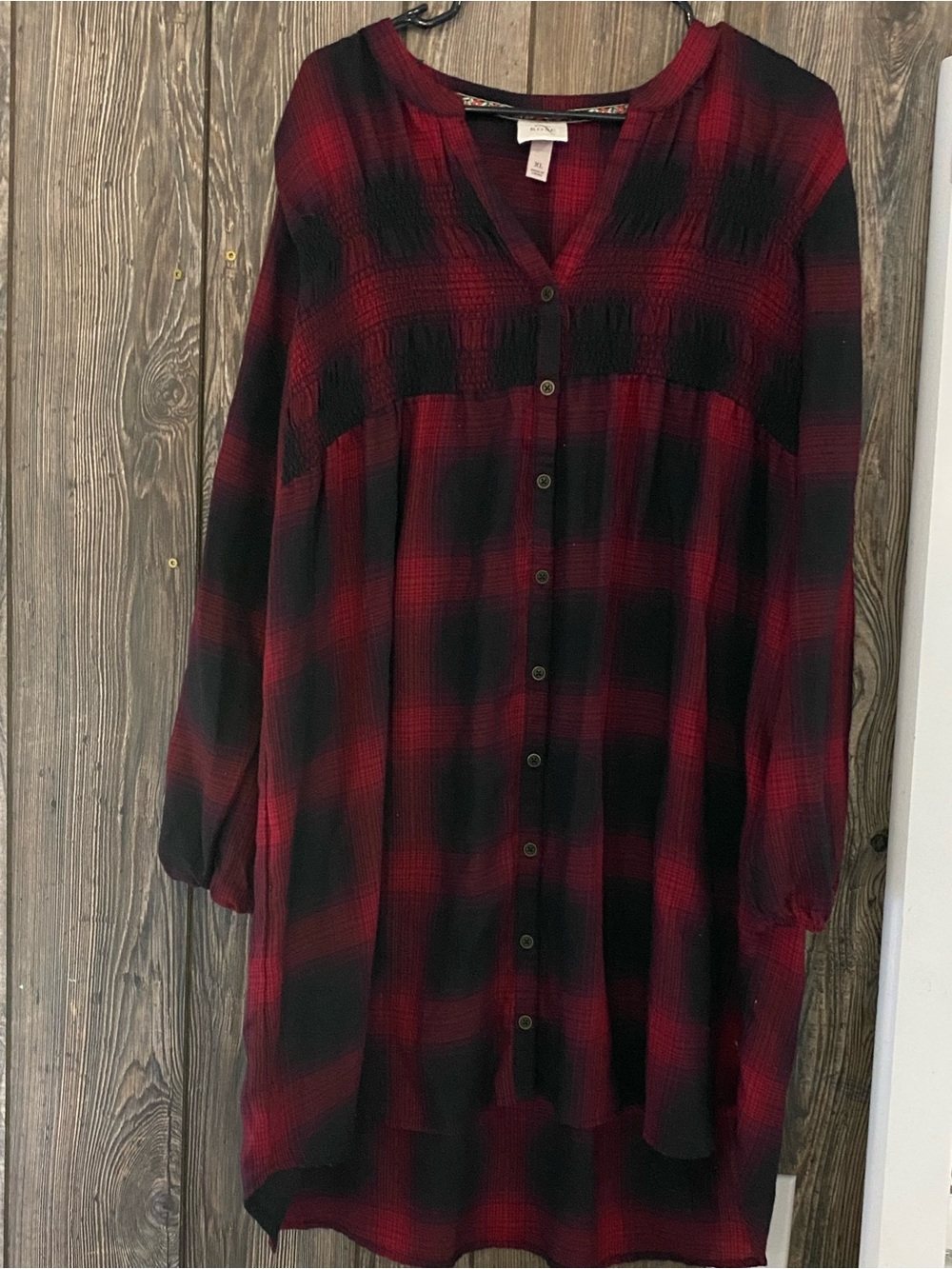 Knox Rose Red and Black Plaid Button-Front Tunic Dress